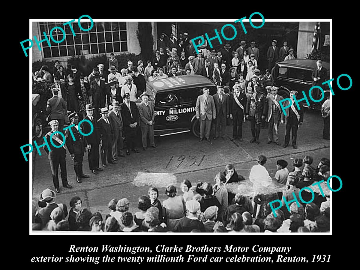 OLD LARGE HISTORIC PHOTO OF RENTON WASHINGTON, 20 MILLIONTH FORD CAR SALE 1931