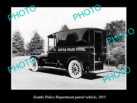 OLD LARGE HISTORIC PHOTO OF SEATTLE USA, THE POLICE DEPARTMENT PATROL CAR c1915