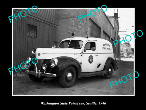 OLD LARGE HISTORIC PHOTO OF SEATTLE USA, WASHINGTON STATE POLICE PATROL CAR 1940