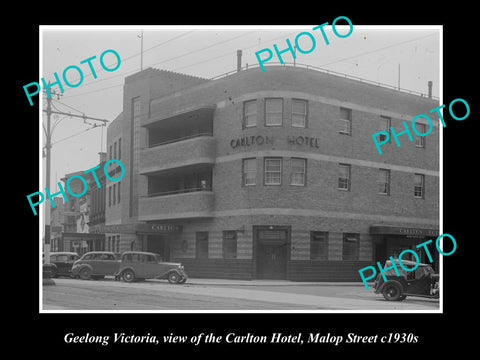 OLD LARGE HISTORIC PHOTO OF GEELONG VICTORIA, THE CARLTON HOTEL, MALOP St c1930