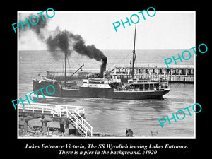 OLD LARGE HISTORIC PHOTO OF LAKES ENTRANCE VICTORIA, SS WYRALLAH STEAMSHIP 1920