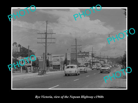 OLD LARGE HISTORIC PHOTO OF RYE VICTORIA, VIEW OF THE NEPEAN HIGHWAY c1960s