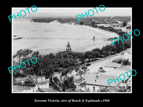 OLD LARGE HISTORIC PHOTO OF SORRENTO VICTORIA, VIEW OF BEACH &ESPLANADE c1960