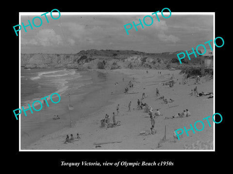 OLD LARGE HISTORIC PHOTO OF TORQUAY VICTORIA, VIEW OF OLYMPIC BEACH c1950