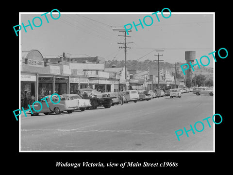 OLD LARGE HISTORIC PHOTO OF WODONGA VICTORIA, VIEW OF THE MAIN STREET c1960