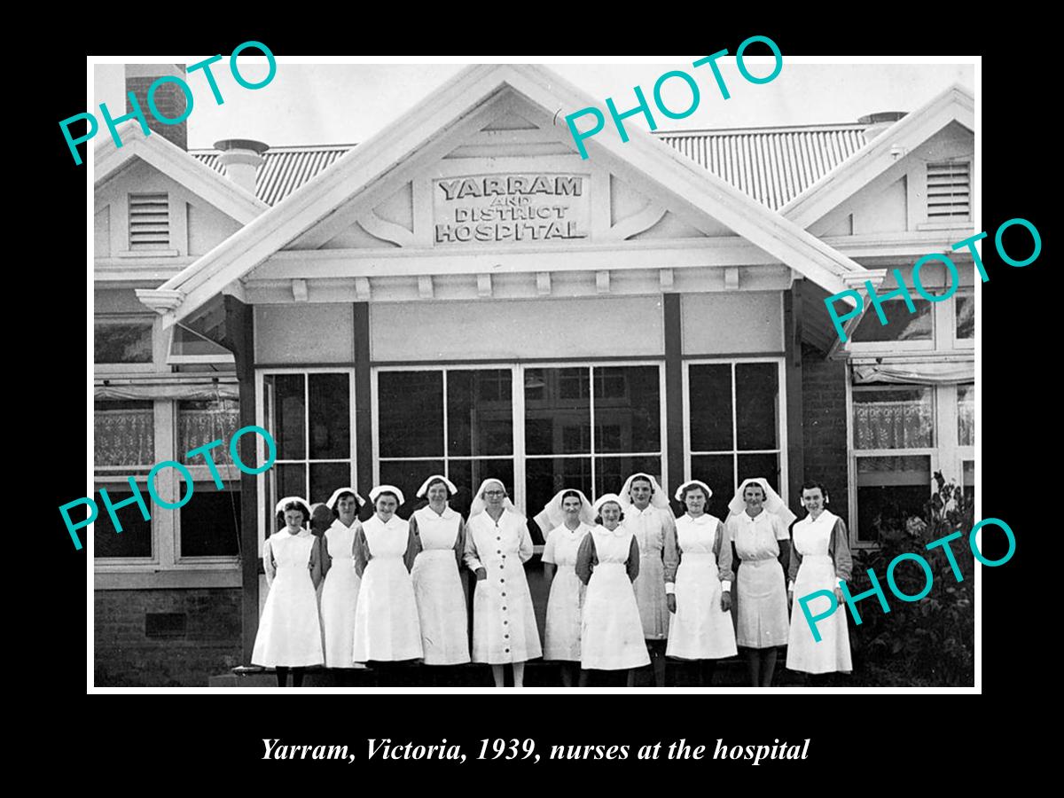 OLD LARGE HISTORIC PHOTO OF YARRAM VICTORIA, VIEW OF THE HOSPITAL & NURSES 1939