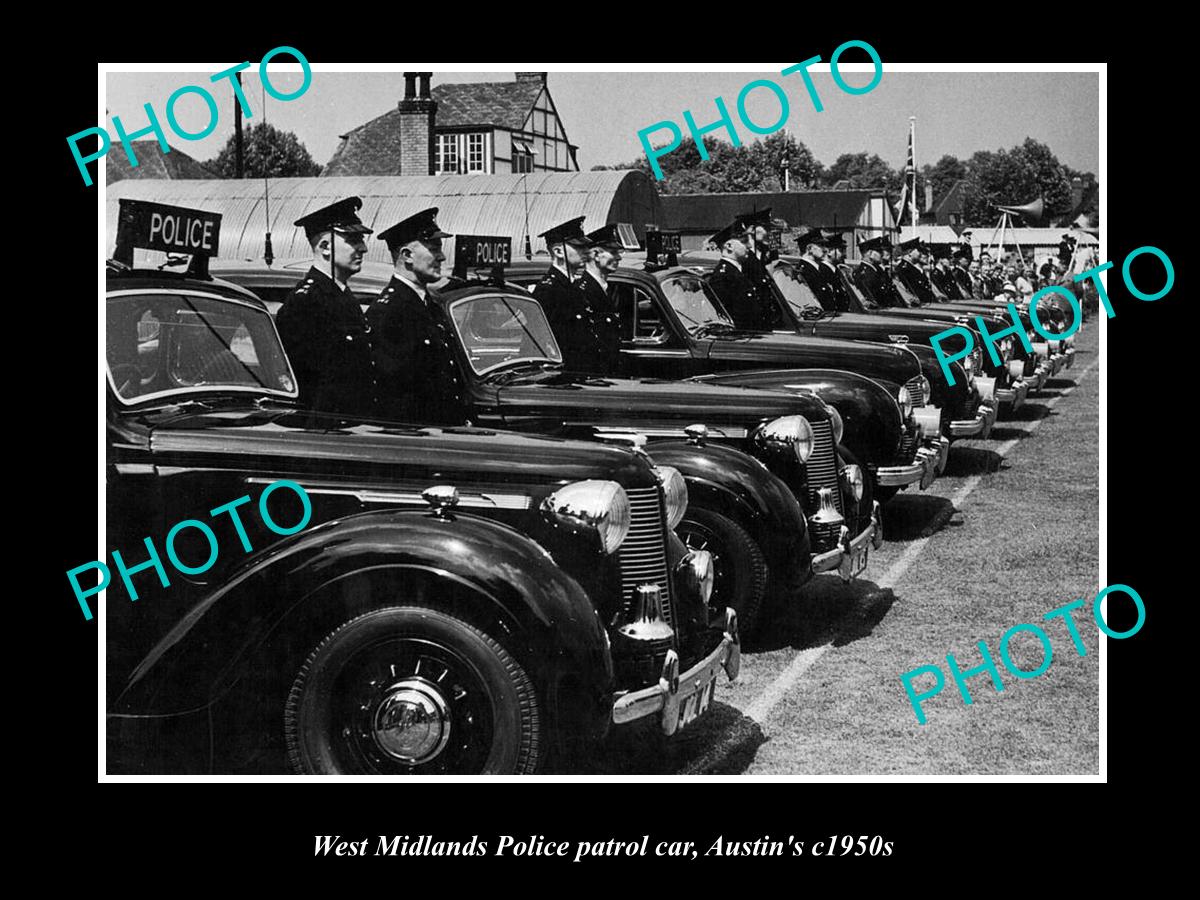 OLD  HISTORIC PHOTO OF BRITISH, WEST MIDLANDS POLICE PATROL CARS c1950s AUTINS