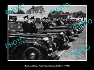 OLD  HISTORIC PHOTO OF BRITISH, WEST MIDLANDS POLICE PATROL CARS c1950s AUTINS