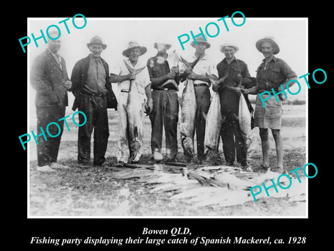 OLD HISTORIC FISHING PHOTO OF BOWEN QUEENSLAND, THE SPANISH MACKERAL CATCH 1928