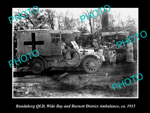 OLD LARGE HISTORIC PHOTO OF BUNDABERG QLD,THE WIDE BAY AMBULANCE CARS c1915