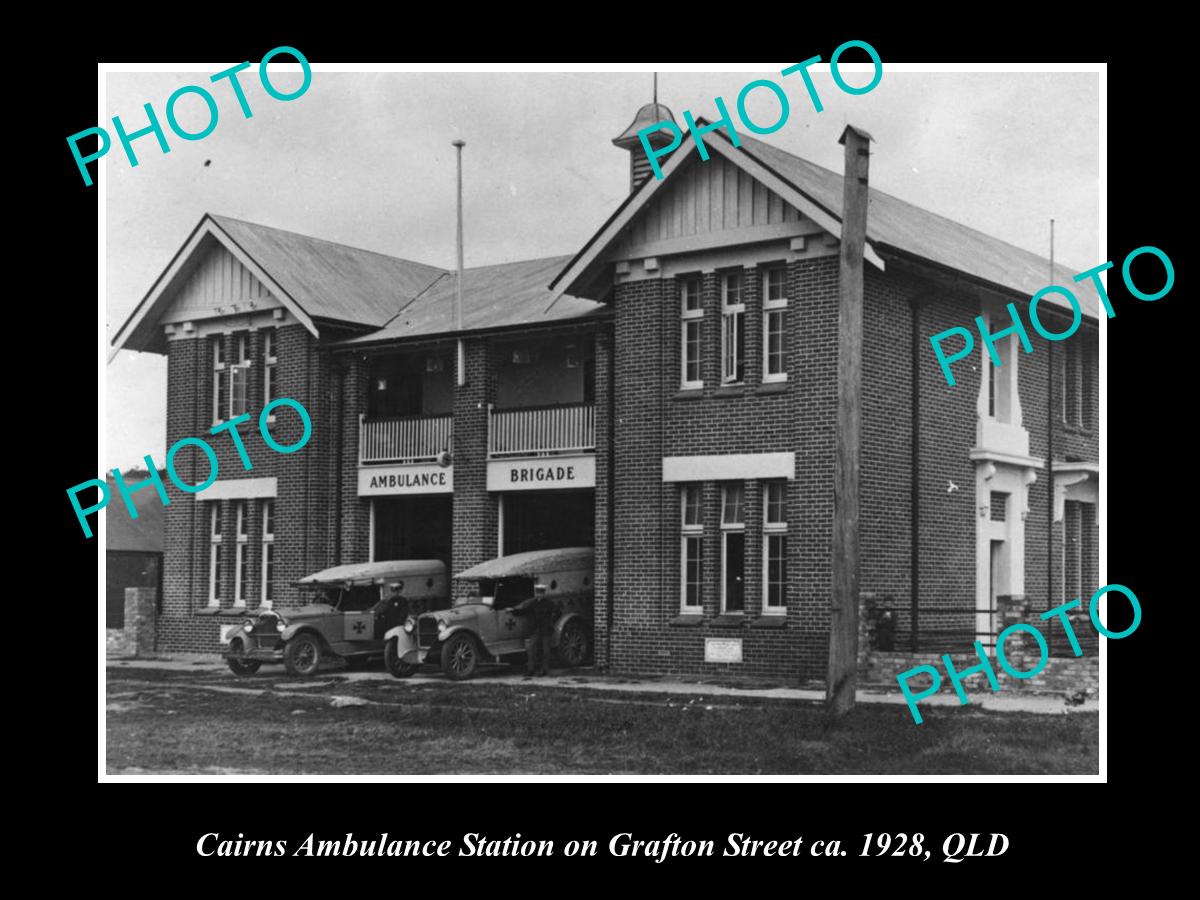 OLD LARGE HISTORIC PHOTO OF CAIRNS QUEENSLAND, AMBULANCE STATION GRAFTON St 1928