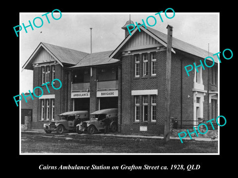 OLD LARGE HISTORIC PHOTO OF CAIRNS QUEENSLAND, AMBULANCE STATION GRAFTON St 1928