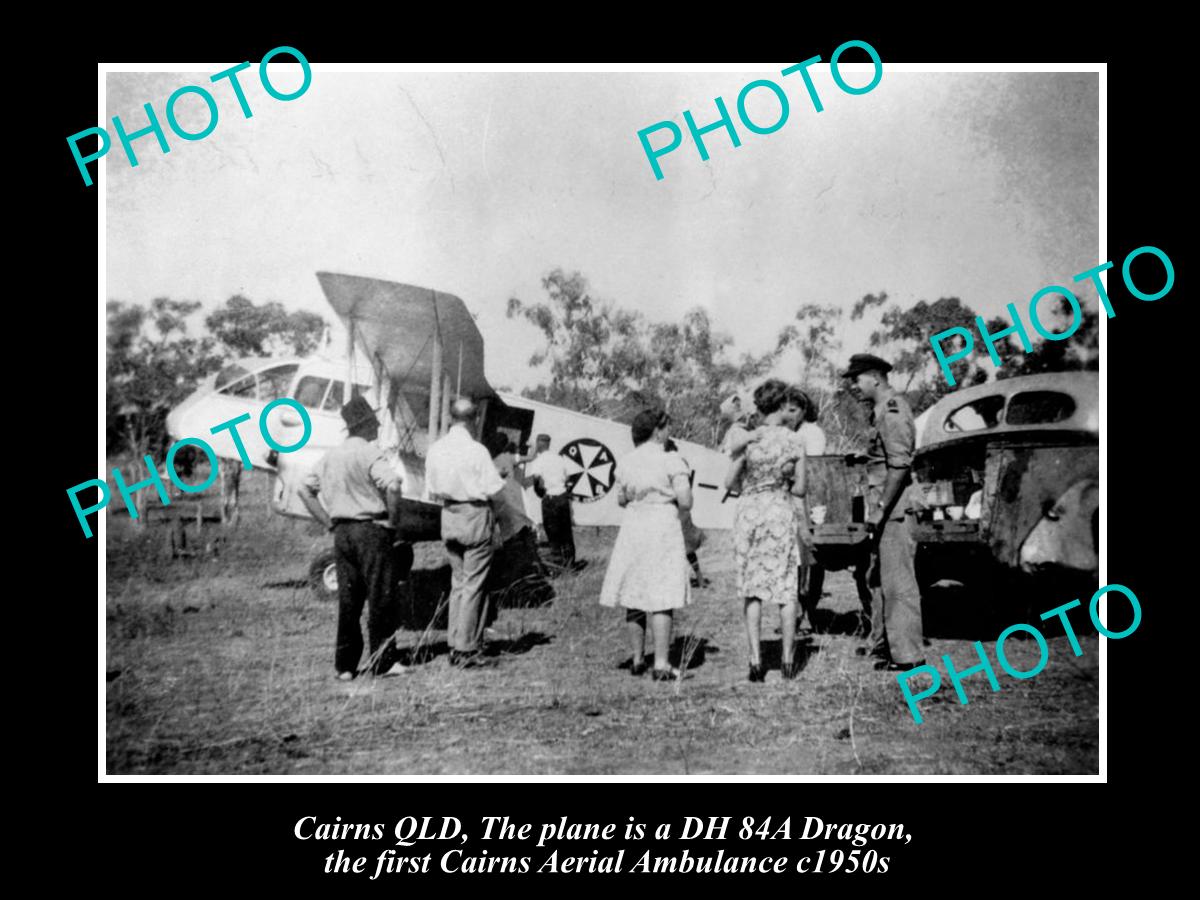 OLD LARGE HISTORIC PHOTO OF CAIRNS QUEENSLAND, 1st AERIAL AMBULANCE PLANE 1950s