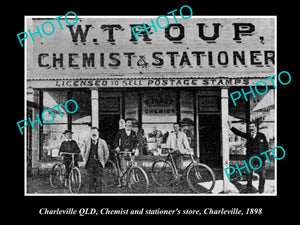 OLD LARGE HISTORIC PHOTO OF CHARLEVILLE QLD, VIEW OF TROUP's CHEMIST STORE 1898