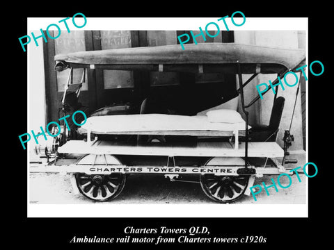 OLD LARGE HISTORIC PHOTO OF CHARTERS TOWERS QLD, QLD RAIL AMBULANCE CAR 1920s