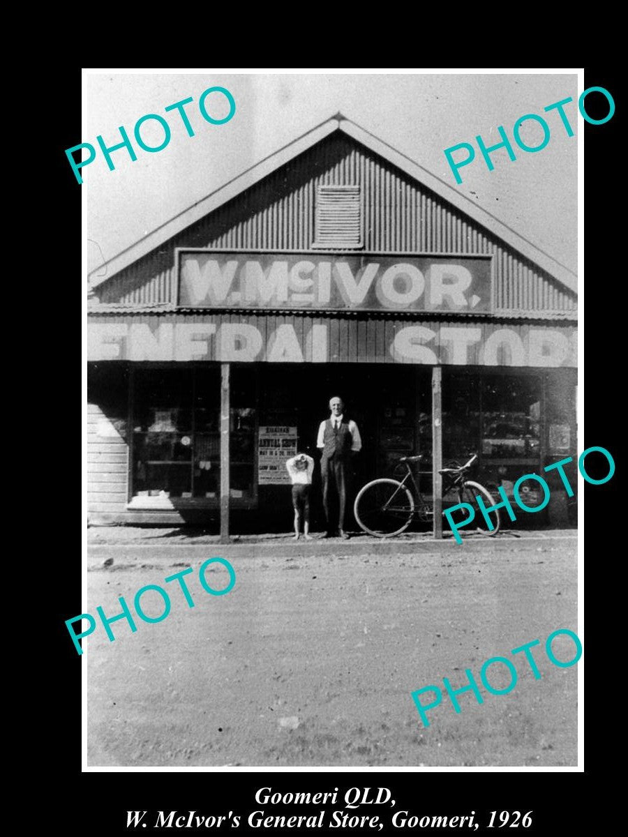 OLD LARGE HISTORIC PHOTO OF GOOMERI QUEENSLAND, McIVORS GENERAL STORE 1926