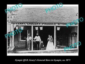 OLD LARGE HISTORIC PHOTO OF GYMPIE QUEENSLAND, GEARYS GENERAL STORE 1871