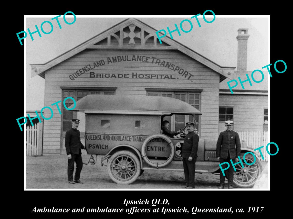 OLD LARGE HISTORIC PHOTO OF IPSWICH QLD, THE QUEENSLAND AMBULANCE STATION 1917