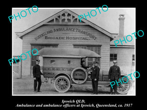 OLD LARGE HISTORIC PHOTO OF IPSWICH QLD, THE QUEENSLAND AMBULANCE STATION 1917