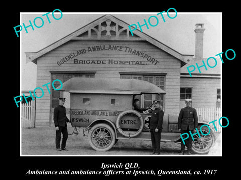 OLD LARGE HISTORIC PHOTO OF IPSWICH QLD, THE QUEENSLAND AMBULANCE STATION 1917