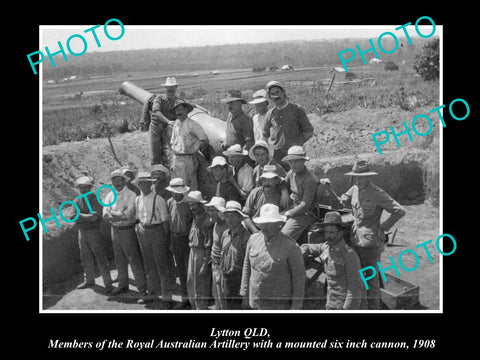 OLD LARGE HISTORIC PHOTO OF LYTTON QLD, ROYAL AUST ARTILLERY & CANNON 1908