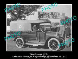 OLD LARGE HISTORIC PHOTO OF MARYBOROUGH QLD, TOWN AMBULANCE BRIGADE CAR c1918