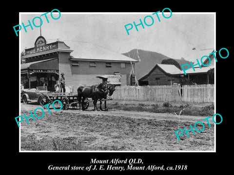 OLD LARGE HISTORIC PHOTO OF MOUNT ALFORD QLD, VIEW OF HENRYS GENERAL STORE c1918