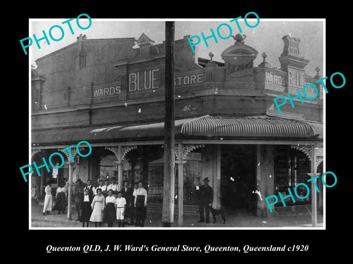 OLD LARGE HISTORIC PHOTO OF QUEENTON QLD, VIEW OF WARDS GENERAL STORE c1920