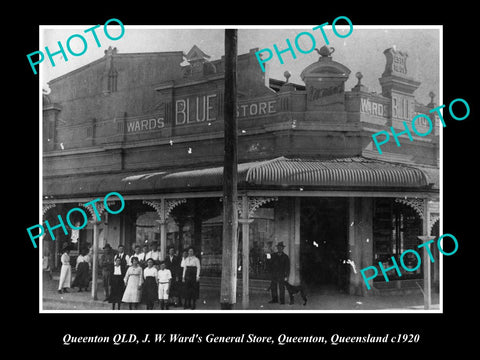 OLD LARGE HISTORIC PHOTO OF QUEENTON QLD, VIEW OF WARDS GENERAL STORE c1920