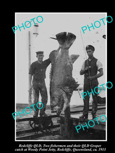 OLD LARGE HISTORIC FISHING PHOTO OF RECLIFFE QLD, HUGE QLD GROPER CAUGHT 1913