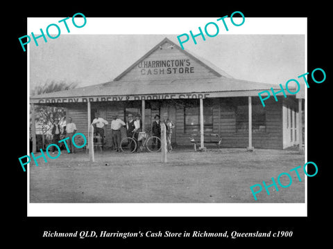 OLD LARGE HISTORIC PHOTO OF RICHMOND QLD, HARRINGTONS CASH STORE c1900