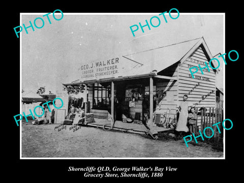 OLD LARGE HISTORIC PHOTO OF SHORNCLIFFE QLD, WALKERS GENERAL STORE c1880