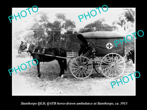 OLD LARGE HISTORIC PHOTO OF STANTHORPE QATB QUEENSLAND AMBULANCE HORSE CART 1913