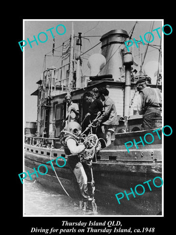 OLD LARGE HISTORIC PHOTO OF THURSDAY ISLAND QUEENSLAND, PEARL DIVERS BOAT c1948