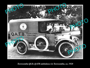 OLD LARGE HISTORIC PHOTO OF TOOWOOMBA, QATB QUEENSLAND AMBULANCE CAR c1920