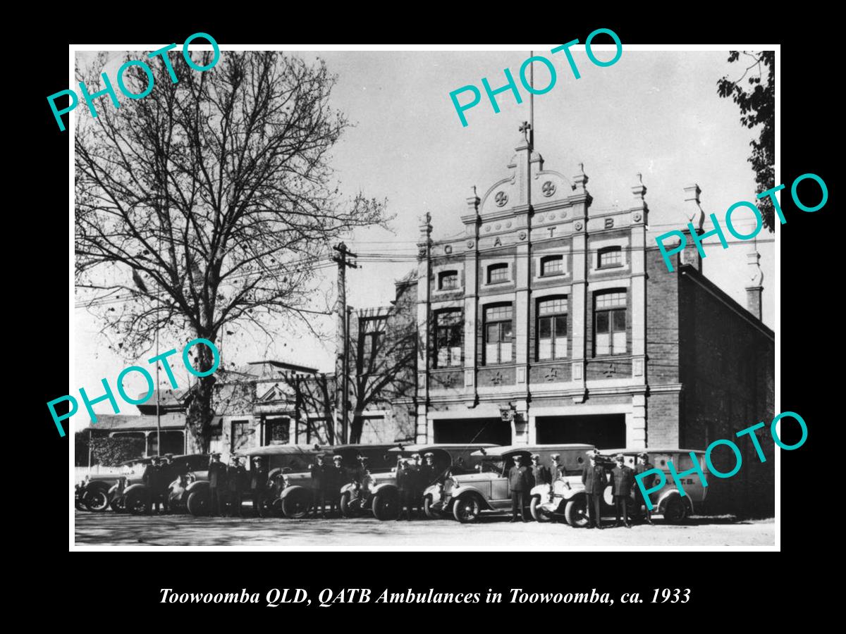 OLD LARGE HISTORIC PHOTO OF TOOWOOMBA, QATB QUEENSLAND AMBULANCE STATION 1933