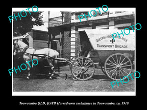 OLD LARGE HISTORIC PHOTO OF TOOWOOMBA, QATB QUEENSLAND AMBULANCE CART c1910