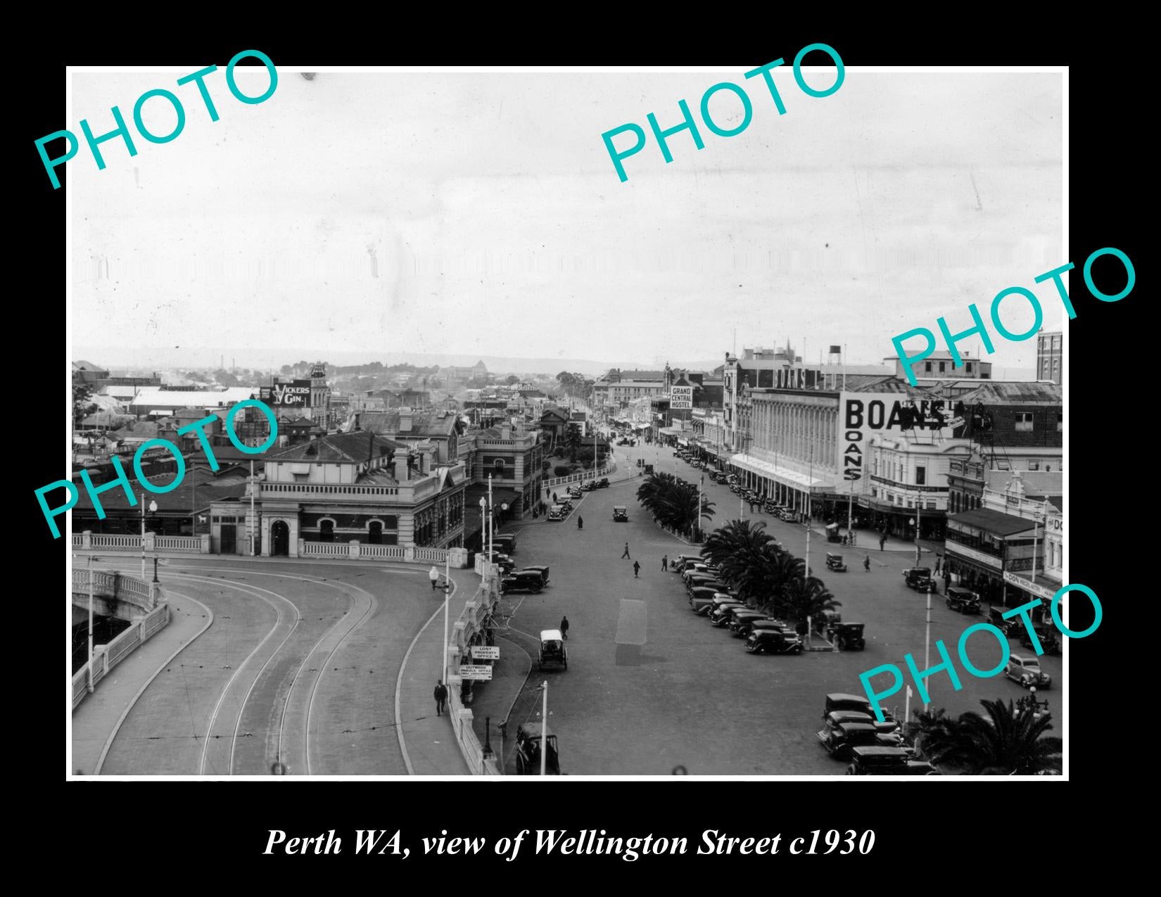 OLD LARGE HISTORIC PHOTO OF PERTH WESTERN AUSTRALIA, VIEW OF WELLINGTON St c1930