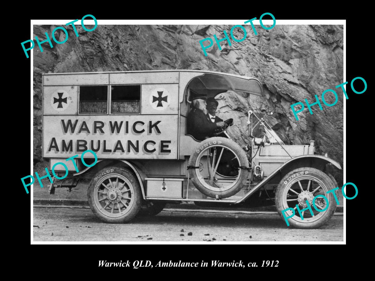 OLD LARGE HISTORIC PHOTO OF WARWICK QUEENSLAND QATB TOWN AMBULANCE CAR 1912