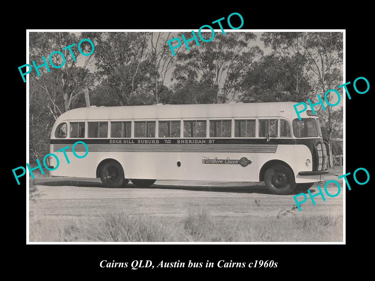 OLD LARGE HISTORIC PHOTO OF CAIRNS QLD PASSENGER BUS, EDGE HILL - SHERIDAN 1960s