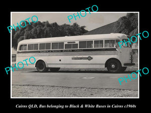 OLD LARGE HISTORIC PHOTO OF CAIRNS QLD BLACK & WHITE PASSENGER BUS 1960s