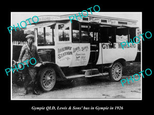 OLD LARGE HISTORIC PHOTO OF GYMPIE QLD, THE LEWIS & SON PASSENGER BUS 1926