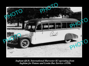 OLD LARGE HISTORIC PHOTO OF INGHAM QLD, INTERNATIONAL HARVESTER K3 BUS c1950s