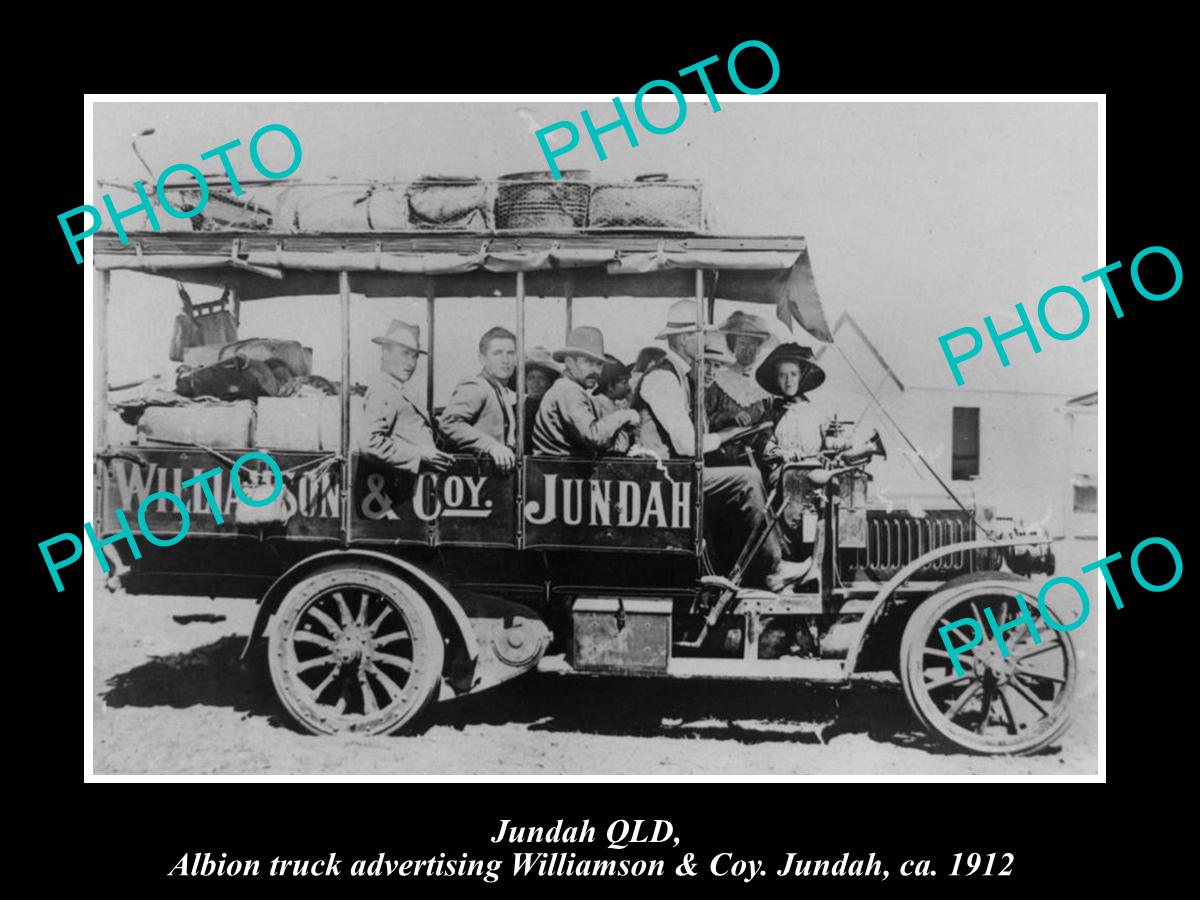 OLD LARGE HISTORIC PHOTO OF JUNDAH QLD, THE ALBION PASSENGER BUS c1912