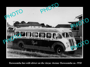 OLD LARGE HISTORIC PHOTO OF TOOWOOMBA QLD, THE ANZAC Ave PASSENGER BUS 1950