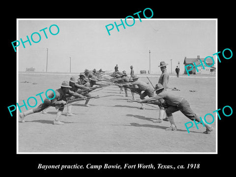 OLD LARGE HISTORIC PHOTO OF FORT WORTH TEXAS, CAMP BOWIE BAYONET TRAINING 1918