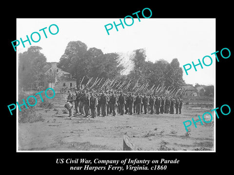 US CIVIL WAR HISTORIC PHOTO OF HARPERS FERRY VIRGINIA, INFANTRY PARADE c1860