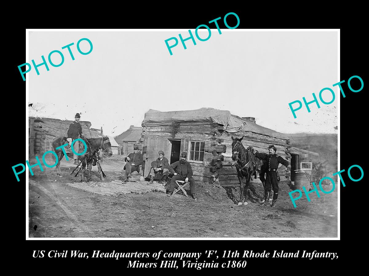 US CIVIL WAR HISTORIC PHOTO OF MINERS HILL VIRGINIA, RHODE Is INFANTRY H/Q c1860