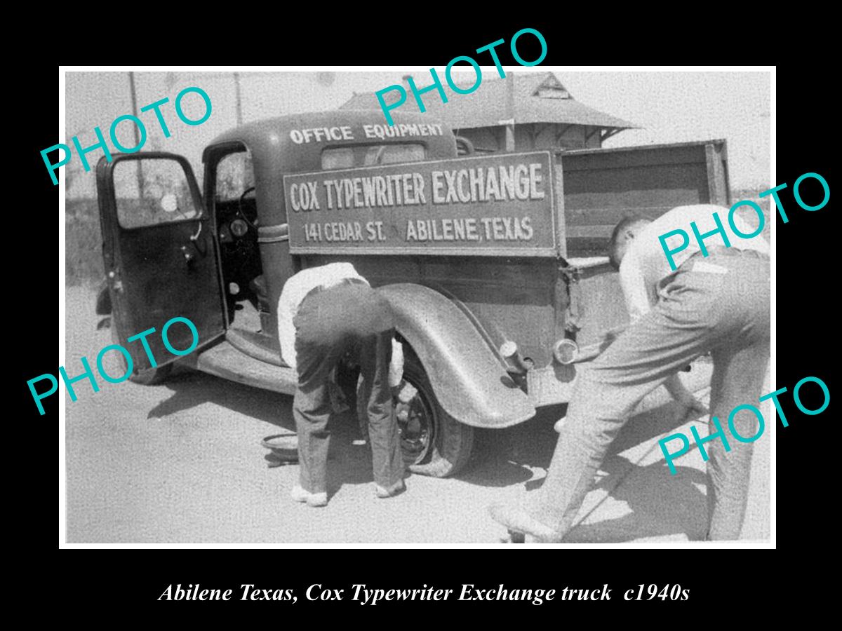 OLD LARGE HISTORIC PHOTO OF ABILENE TEXAS, COX TYPEWRITER EXCHANGE TRUCK c1940s