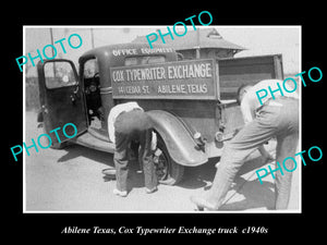 OLD LARGE HISTORIC PHOTO OF ABILENE TEXAS, COX TYPEWRITER EXCHANGE TRUCK c1940s